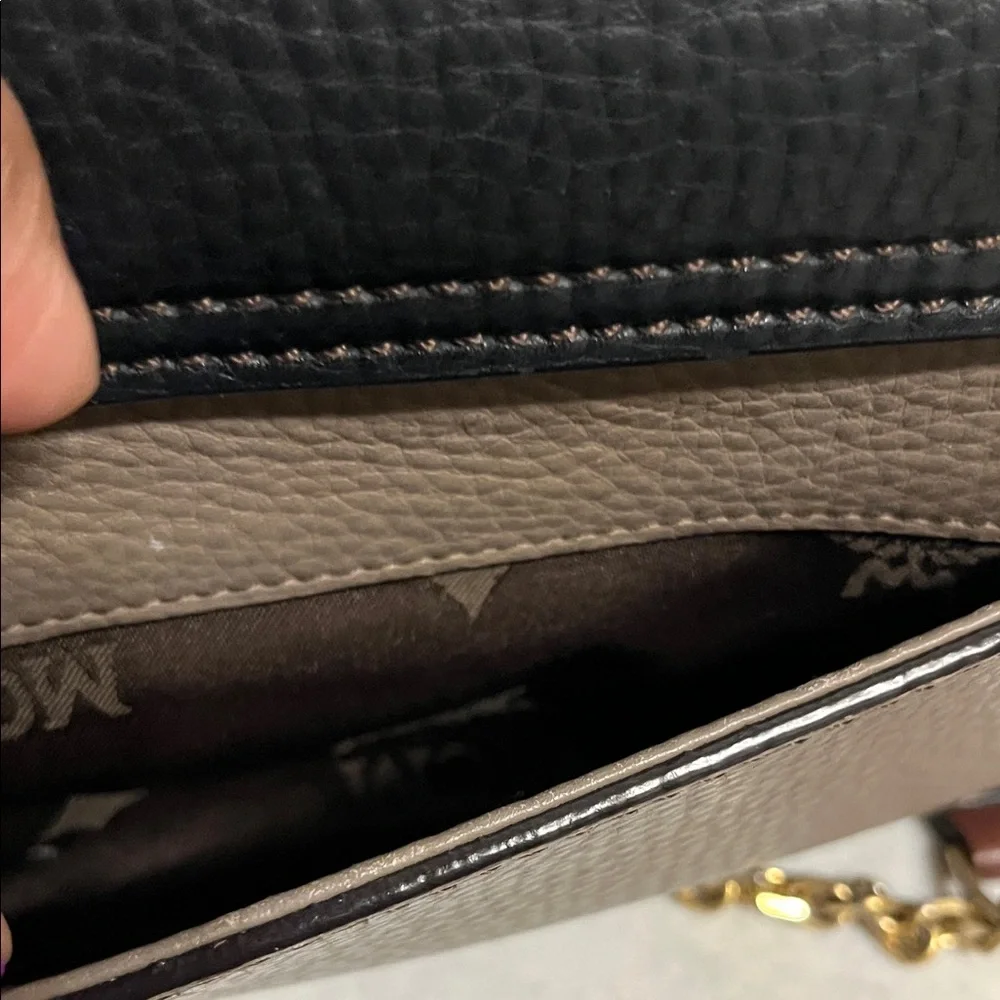 MCM Tricolor Leather Chain Shoulder Bag - Black, Taupe & Brown - Picture 4 of 13